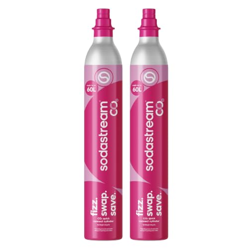 Sodastream Quick Connect CO2-Zylinder 2er-Pack Reservezylinder für bis zu 120L Sprudelwasser Pink kompatibel mit Terra E-Terra Duo E-Duo Art Gaia Crystal 3.0 und ENSO