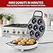 Mini Donut Maker, Durable, Nonstick Easy to Use Mini Baking Machine - Cooks 7 Mini Doughnuts at a Time - Glazed, Frosted with Sprinkles, Nuts, or Vegan Donuts, & More (White)