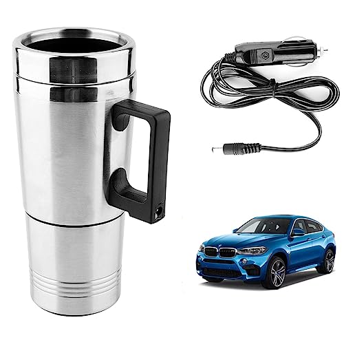 Image of Oshotto 12V Stainless Steel Car Heating Kettle /Mug, Travel Friendly electric Tea /Coffee maker Compatible with BMW X6 (300ml) - Silver