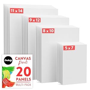 Chalkola Canvas for Painting – (20 Bulk Pack, 5×7, 8×10, 9×12, 11×14 inch) | 100% Cotton Panels, Primed Blank Canvases for Painting for Kids & Adults – Paint Canvas Boards for Acrylic, Oil, Watercolor