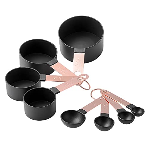 Eidoct Messbecher und Löffel Set von 8 Teilen, stapelbarer Edelstahlgriff, genauer Esslöffel mit Edelstahlgriff und Silikon-Klapptrichter (schwarz) Cover