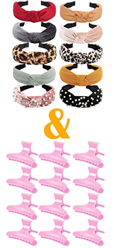 Ondder Headbands For Women 10 Pack Velvet Pearls Top Knot Fashion Headband For Girls With 12 Pcs Pink Butterfly Hair Clamps Clips For Styling Sectioning #TOP26