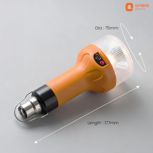 Image of Orient Electric BeamX 9W Portable LED Torch with Bulb | Emergency Hanging Hook Lantern | Type-C Charging | 1500 mAh Rechargeable Emergency Light |6 Hours Run time| Cool Day Light, Pack of 1