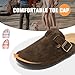 DDXYYDS Suede Clogs Men & Women Unisex Leather Mules Soft Cork Footbed Adjustable Buckle Slip Sandals Potato Shoes with Arch Support Dark Brown