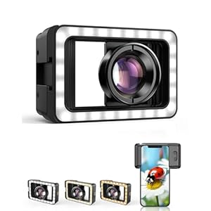 APEXEL Macro Lens with LED Fill Light, 10X Macro Lens + 3 Levels of Brightness Adjustment for iPhone 16/15/14/13 Pro/Pro Max, Samsung, Android Phone (Fits for Almost All Phone), Lens Attachment