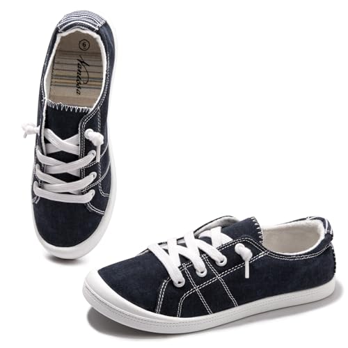 Image of Womens Slip On Shoes, Canvas Low Top Sneakers, Casual Classic Flat Shoes | Comfort Fashion Sneaker with Non Slip Rubber Outsole, Lightweight Tennis Shoes for Walking, Shopping, Picnic, Travel
