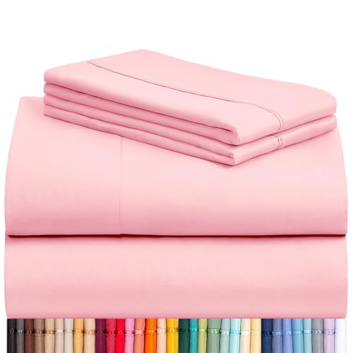 Image of LuxClub 4 PC Sheet Set Bed Sheets Deep Pockets 16 inch Eco Friendly Wrinkle Free Cooling Machine Washable Hotel Bedding Silky Soft - Baby Pink Full