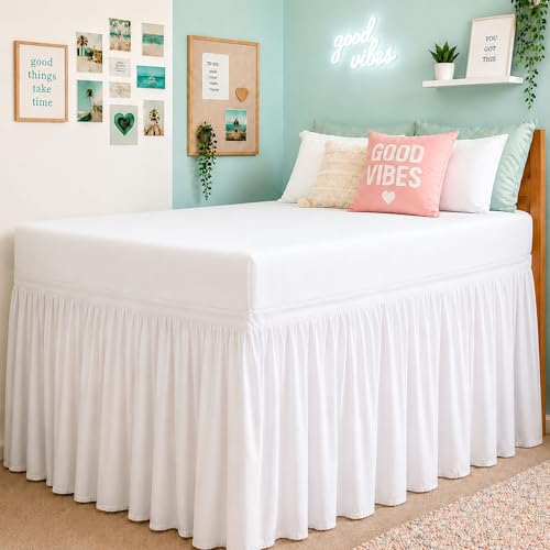 Cottington Lane Ruffled Dorm Room Bed Skirt Twin XL 36 Inch Drop Hotel Quality Premium Brushed Microfiber Twin Extra Long College Dust Ruffle White