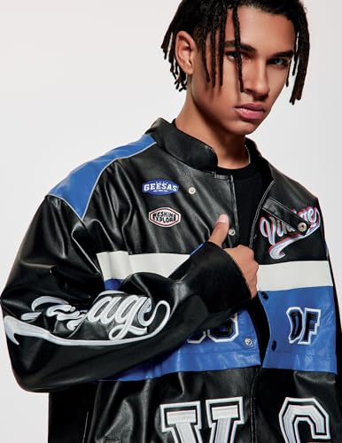 Vamtac Leather Racing Varsity Jackets Oversized Vintage Letterman Racing Bomber Coat Trendy Streetwear