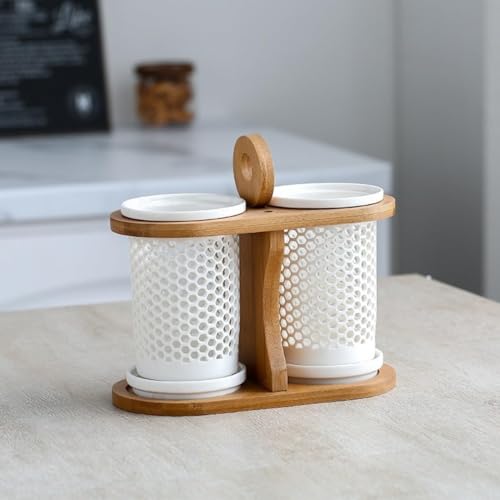 Citybaby箸立ておしゃれ箸水切り箸フォーク水切りキッチン箸立てツール立てキッチンカトラリースタンド箸収納管キッチン用品陶器天然木製猫箸立て卓上卓上キッチン食器収納カトラリーホルダーキッチンダイニングテーブルツールスプーン (穴抜き,2-1) [並行輸