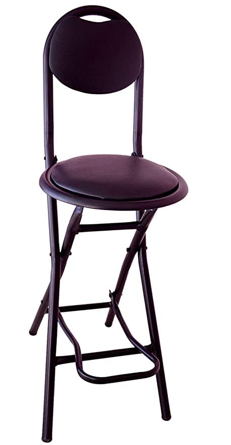 SHREEYETI Iron 24-Inch Seating Height Strong Heavy Duty Folding Stool Chair With Foot Rest & Higher Height For Kitchen Office Breakfast Padded Black (Set Of 1)