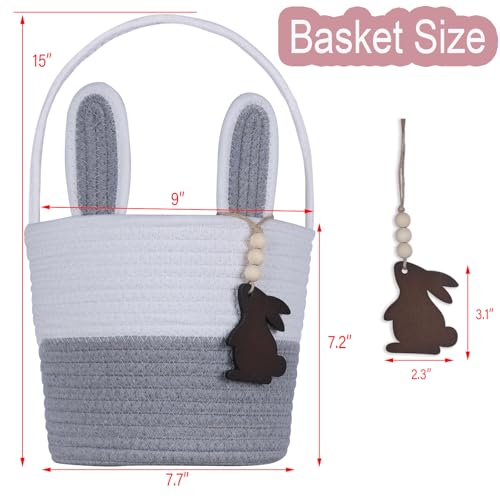 Image of Easter Basket, Empty Easter Baskets for Kids Boys Girls with Bunny Tag Egg Basket Eater Gifts Basket Toddler Teens Babys First Easter Basket with Handle Gray