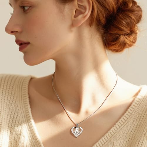 Image of Moissanite Necklace for Women, Heart Pendant Engraved 'I Love You' Gifts for Wife, Valentine's Day Gift Anniversary Eternity Birthday Present Sterling Silver Jewelry for Her