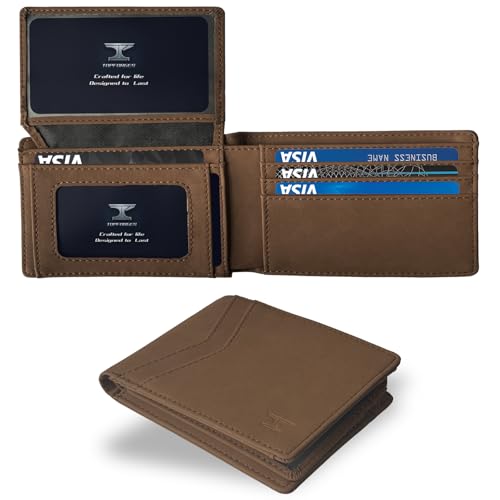 Slim Minimalist RFID Wallet for Men - 12 Card Slots & 2 Cash Pockets,2 ID Windows,Thin Bifold Front Pocket Design with Gift Box (Brown Carbon Fiber)