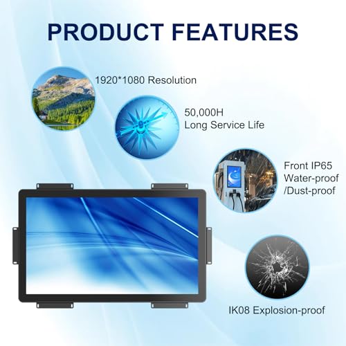 Image of Industrial Touch Display, 27 Inch FHD Capacitive Open Frame Touch Display, Large Touch Monitor with HD-MI VGA Ports for Retail Self-Service