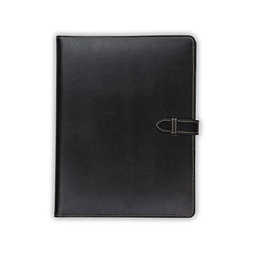 Image of Samsill Contrast Stitch Leather Padfolio and Business Portfolio for Men and Women, Resume /Document Organizer with Writing Pad and Strap Closure, Black (71740)
