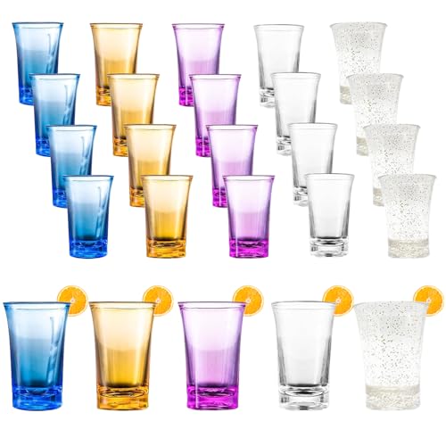 25 Stück Schnapsgläser, 35ml Acryl Shotgläser Kurze Gläser, Kurze Shotgläser Dickem Boden Plastik Acryl Pinchengläser, Für Bar Party Feiertagsparty Karneval Musikfestival Wiedervereinigung(5 Farben)