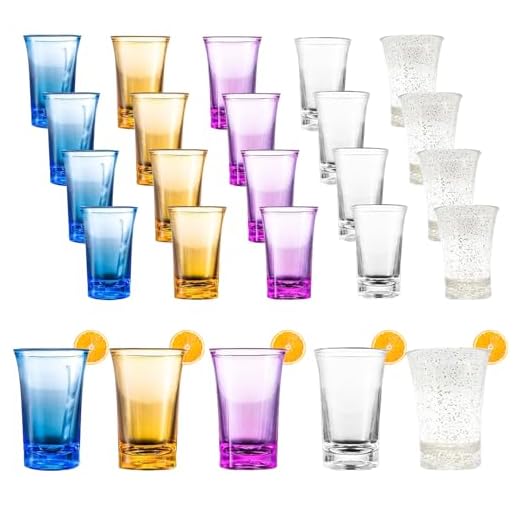 25 vasos de chupito, 35 ml, acrílico, vasos cortos, fondo grueso, plástico acrílico, para bares, fiestas, fiestas, carnaval, festivales de música, reunión (5 colores)