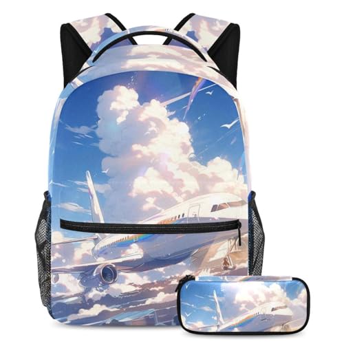 Sac à dos enfant motif avion avec sa trousse pour aller à l'école