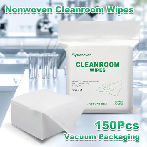 Synvicovan Cleanroom Wipes 9\"x9\" (150 Pcs, Cellulose/Polyester Blend, Grade B, 56GSM) Lint Free Wipes for Laboratory, Electronics, Pharmaceutical,Printing,Automotives and Semiconductor Industries - Thumbnail 2