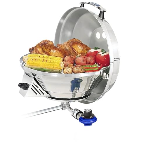 Magma A10-207-3 Marine Kettle3 Portable Gas Grill and Stove - Stainless Steel BBQ with Electronic Ignition for Boats - Wind-Resistant Design, Safe Propane Connection, Stay Cool Handle - 15