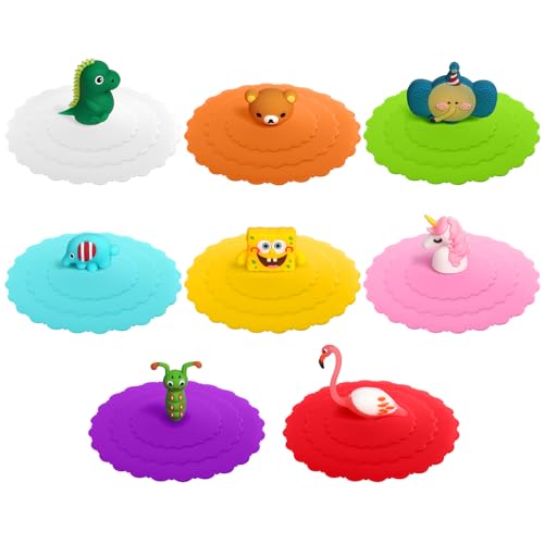 OSDUE Tapa de copa de Silicona, 8 Juegos Silicona De Grado Alimentario Tapas, Reutilizables, Antipolvo Linda Caricatura Tapas de Taza, para el Hogar Oficina Café Tazas de té Copa de Vasos