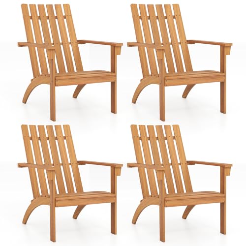 Image of Giantex Adirondack Chairs Set of 4, Acacia Wood Fire Pit Chairs w/Inclined Seat, High Backrest, Ergonomic Outdoor Slatted Patio Chairs for Backyard, Poolside, Lawn, Porch