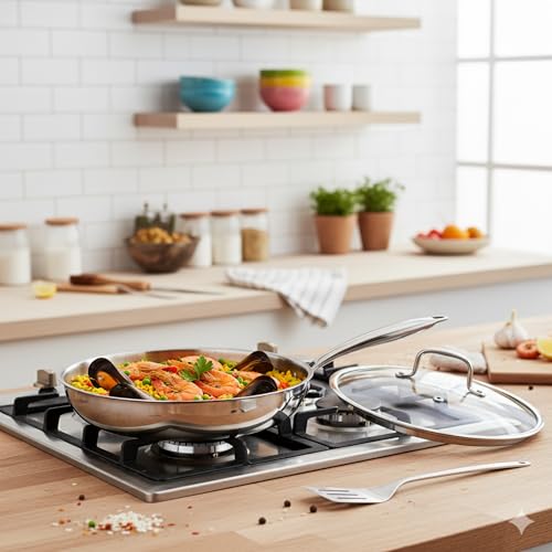 Image of The Better HomeTriply Frying Pan with Lid (1.5 LTR)| Diameter - 22 cm | 2.5 mm Thickness | Induction Cookware | Omelette Pan Non Stick | Long Riveted Handle | Dishwasher Safe
