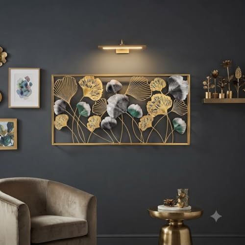 Image of SMILES GIFT Luxury Imported Wall Hanging | Elegant Rectangular Framed Metal Leaf Wall Art for Home Decor for Living Room & Office