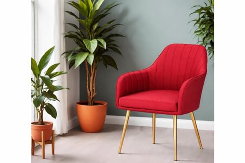 Image of Accent Chairs for Living Room | Modern Armchair in Velvet Fabric with Golden Legs | Pack of 1 Chair for Home, Office, Restaurent, Cafe (Red)