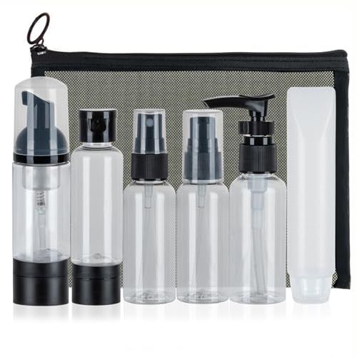 トラベルボトル トラベルセット 8個 小分けボトル 詰め替え容器 旅行用セット トラベルアクセサリー シリコントラベルボトル ポンプボトル スプレー クリームケース シャンプー クリーム 化粧水 乳液 収納 出張 旅行用 ブラックのサムネイル