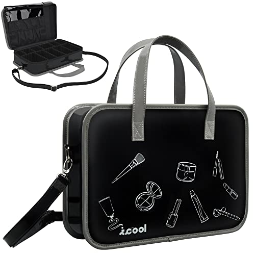 Kosmetiktasche Reise Make-up Tasche Itscool 35 cm Mittelgroße Schminktasche Pinsel Organizer Verstellbare Trennwände Griff & Riemen PU Pflegeleicht Cover