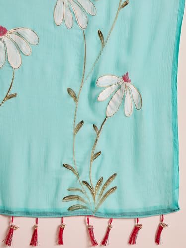 Image of SAREE MALL Women's Chiffon Daisy Floral hand paint Tassel Pallu Lightweight Summer Saree