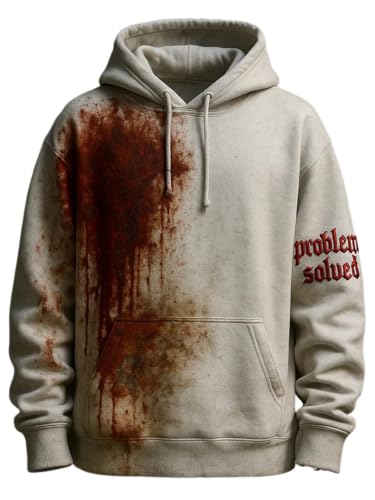 Men's Casual Bloody Problem Solved Halloween Vintage Art Print Hoodie