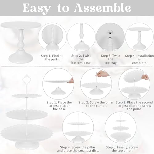 Fivenl 8 Pcs Cake Stand Metal Dessert Table Display Set, 3-Tier Cupcake Stand, Cake Display Tower and Cookie Tray Rack Serving Tray for Birthday Party, Weddings, Baby Shower - Image 7