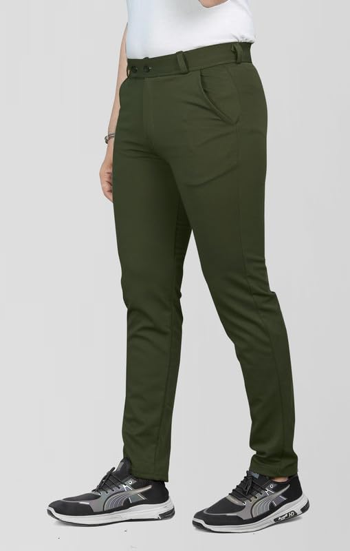 Image of MiraMichi Men's Slim Fit Formal Trousers - Crafted from Premium Lycra Blend Fabric, Solid Pattern, Ideal for Formal Occasions