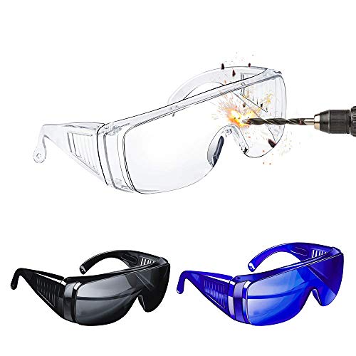 Safety Glasses Over Glasses Goggles Protective Eyewear - Anti Fog Shooting Glasses Eye Protection with Clear Vision,Scratch & UV Resistant Safety Glasses for Work Men Lab 3 Colors Pack
