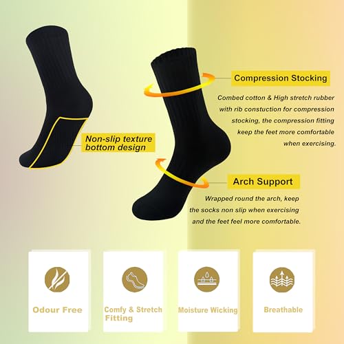 MAGIARTE Womens Athletic Compression Cotton Crew Socks Non Slip Design Multi Sports Socks for Women 3/5 Pairs3