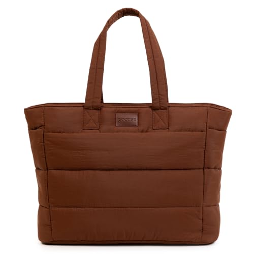 Gocase Bolsa Tote Puffer, Preta, Leve e Espaçosa, com Compartimento para Notebook até 35,5cm (Marrom)