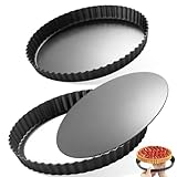 2Pcs Molde Tarta Desmontable, Moldes Quiche Tarte Antiadherentes Elevadora 28cm & 22cm con Base Suelta, Sartén Plato Tartaletas Bordes Ondulados Redondo para Hornear Quiches, Pasteles, Flanes, Queso