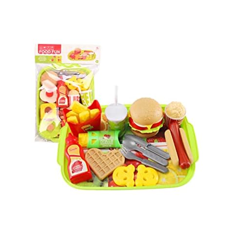 YUEMUZY 22 Pcs Pretend Play Food Set with Tray Mini Hamburger Toy Emulation Role Play Take Apart Toy for Kids Boys Girls Children Cover