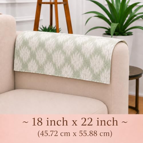 Image of STITCHNEST 'Verdant Ikat Stories' Sofa Armrest Cover | Elegant Jacquard Fabric, Washable & Durable for Modern Living (18 x 22 Inches)
