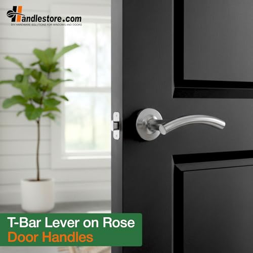 HANDLESTORE 5 Sets Arched T-Bar Lever on Rose Door Handle Pack – Stainless Steel Interior Door Handles with Latches, Hinges & Screws