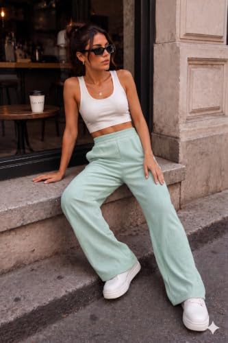 Image of Prenuem Women's High Waist Flared Korean Trousers, Trendy Casual Wear for Daily & Travel Use (Available in Plus Size)