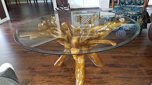 Chic Teak Teak Root Coffee Table Including 43 Inch Round Glass Top, Made From Solid A-Grade Teak Wood #TOP7