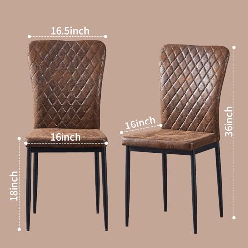 FENZARD Dining Chairs Set of 4 Suede Kitchen Living Room Chairs High Back Metal Frame Modern Lattice Design,Brown