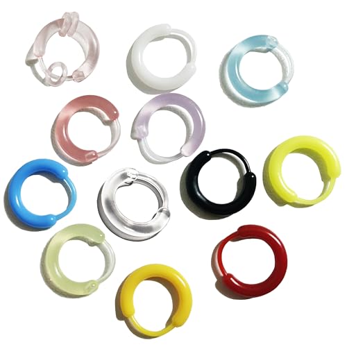 12 Pairs Anti-Allergy Unisex Cute Plastic Hoop Ear Retainers, Nose Rings, With Buckle, For Sensitive Ears & Skin