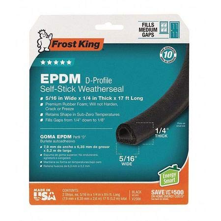 Black Rubber Weatherseal, D-Section, Self Adhesive, 3/8 X 1/4-In. X 17-Ft. #TOP21