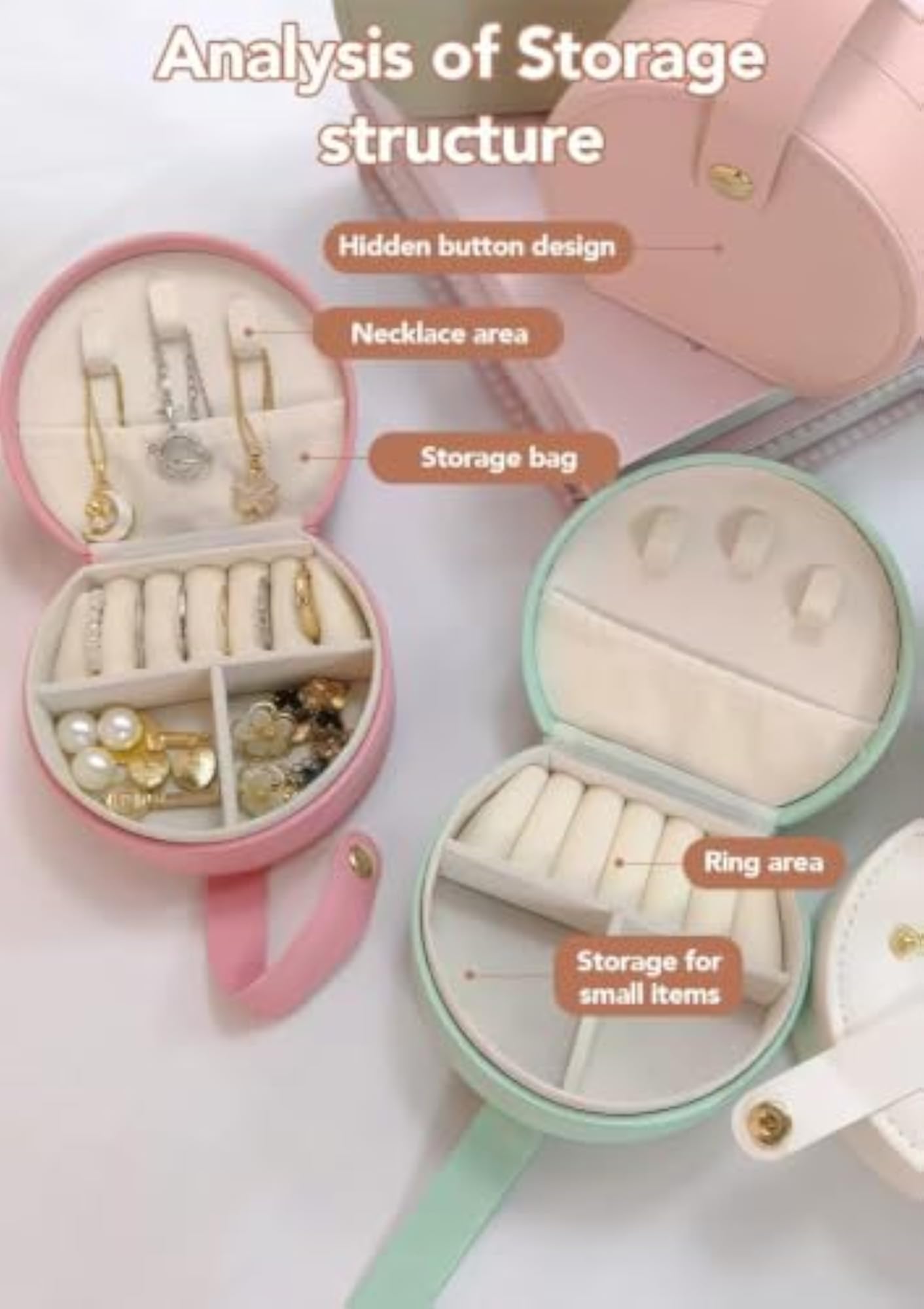 Elegant Half-Moon Travel Jewelry Case with Gold Monogram