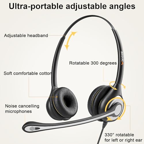 Wantek Telephone Headset with Microphone RJ9 Corded Phone Headphones Noise Canceling Landline Headsets for Plantronics Polycom Avaya Yealink Call Center Home Office Desk IP Phones - Image 3